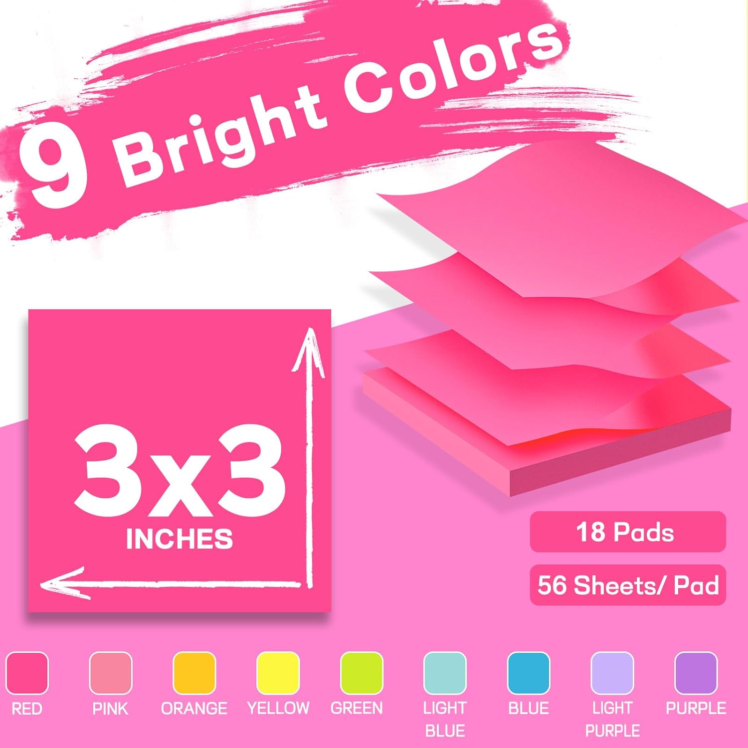 (18 Pads) Pop Up Sticky Notes 3x3 Refills, Strong Adhesive Memo Pad Bulk with 9 Bright Colors, Suitable for Home, Office, School, Clean Removal - Image 2