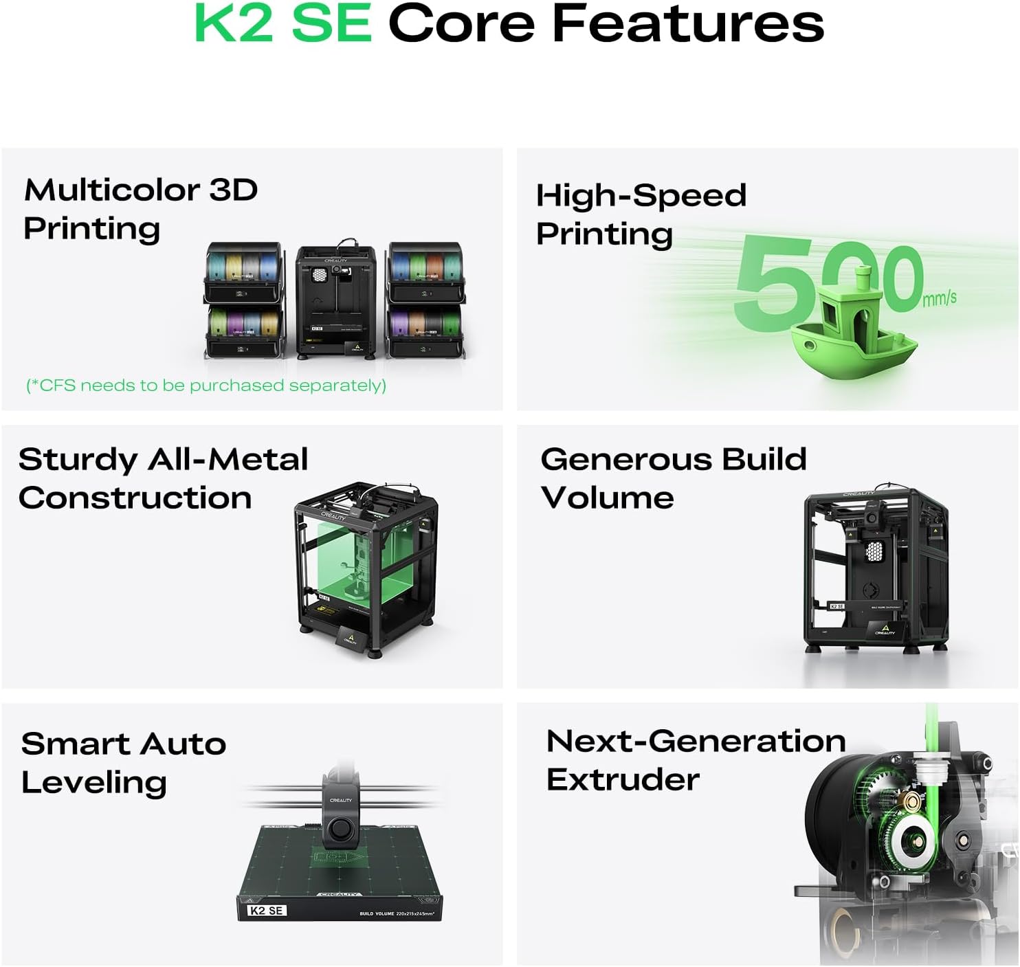 Creality K2 SE 3D Printer, 500mm/s High-Speed Printing, Support Multi Color 3D Printing Needs CFS, Solid Metal Build, Auto Leveling, Direct Drive Extruder, Quick-Swap Nozzle, 220×215×245mm Print Size - Image 2