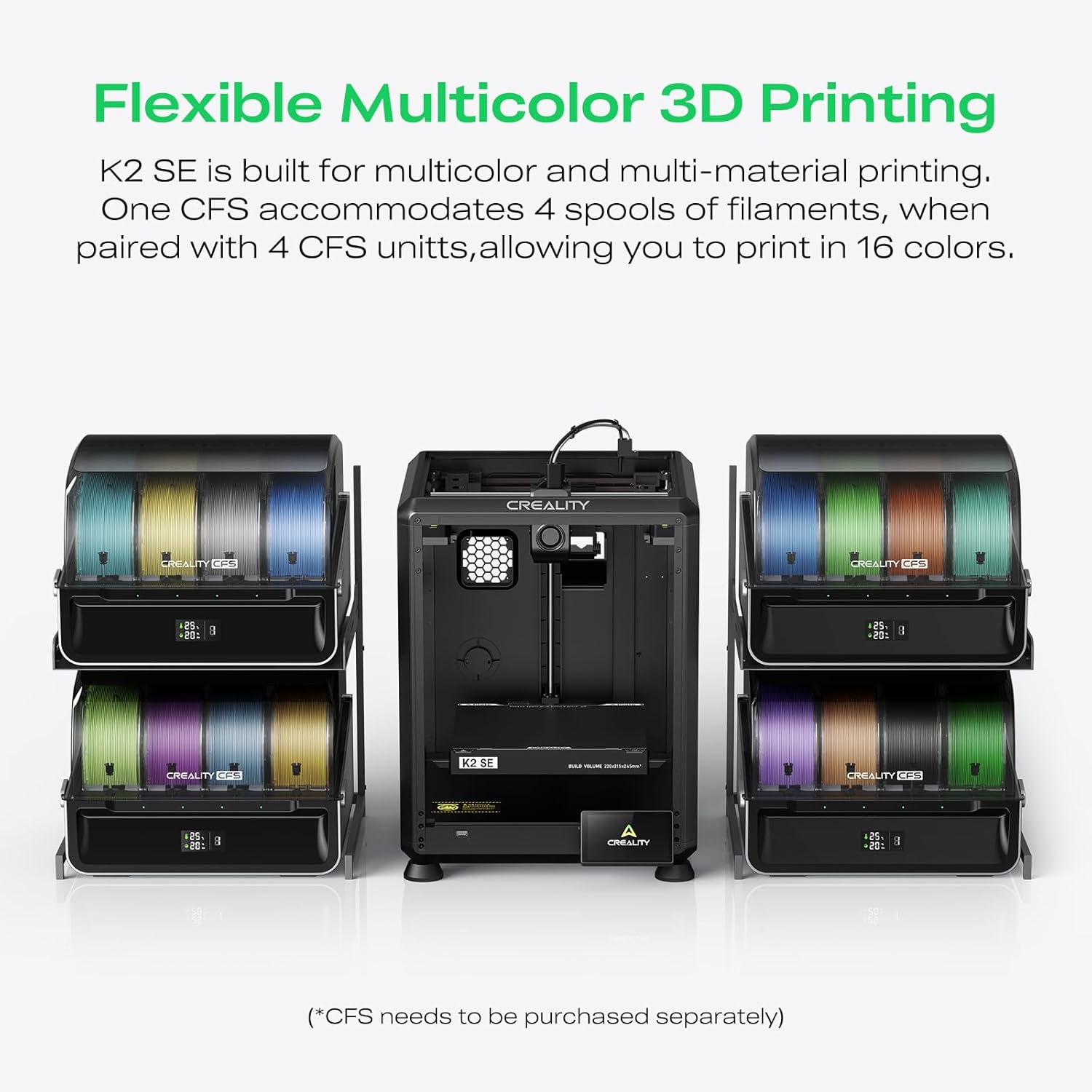 Creality K2 SE 3D Printer, 500mm/s High-Speed Printing, Support Multi Color 3D Printing Needs CFS, Solid Metal Build, Auto Leveling, Direct Drive Extruder, Quick-Swap Nozzle, 220×215×245mm Print Size - Image 5