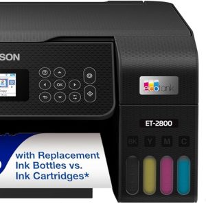 Epson EcoTank ET-2800 Wireless Color All-in-One Cartridge-Free Supertank with Scan and Copy, The Ideal Basic Home Printer - Black
