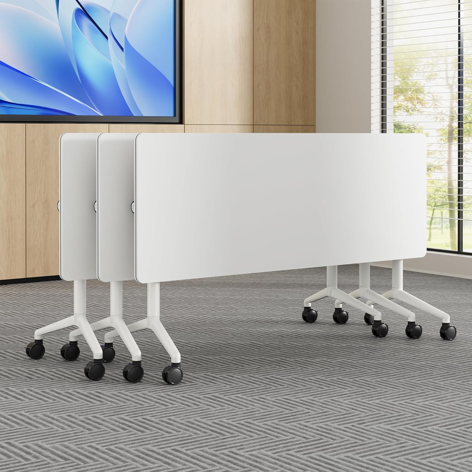 Okeysen Conference Room Table 1 Pack, Modern Folding Training Tables with Flip Top, Mobile Table with Four Locking Wheels, Executive Desk for Meeting Room, Office, Classroom 59.06”x23.62”x29.53”