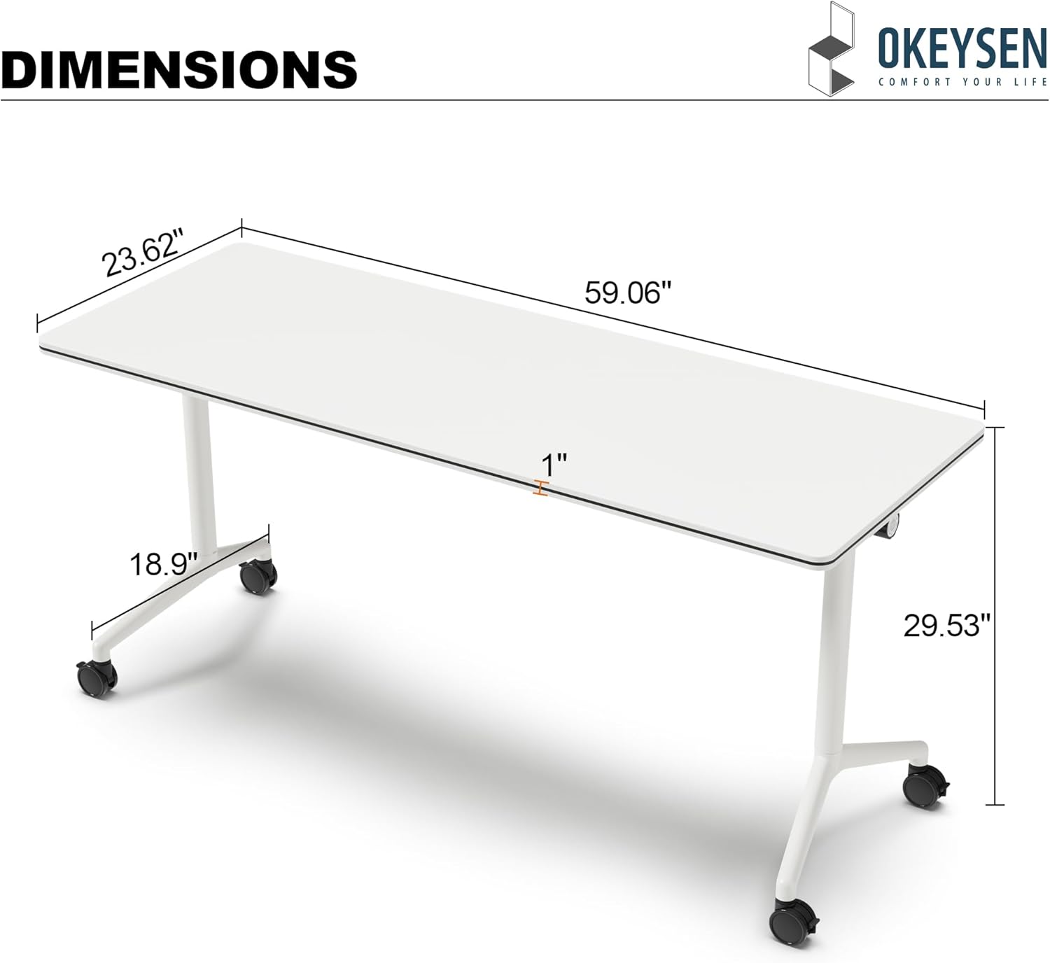 Okeysen Conference Room Table 1 Pack, Modern Folding Training Tables with Flip Top, Mobile Table with Four Locking Wheels, Executive Desk for Meeting Room, Office, Classroom 59.06”x23.62”x29.53” - Image 2