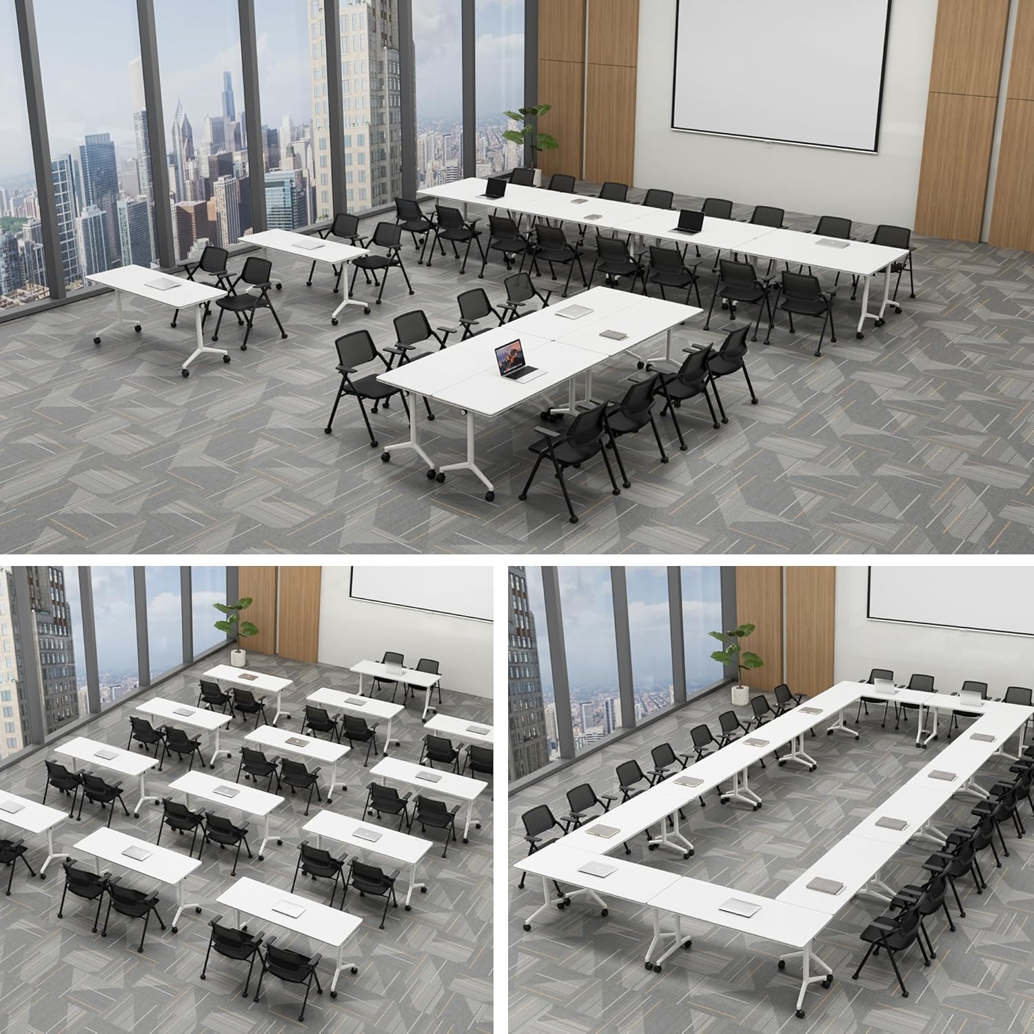 Okeysen Conference Room Table 1 Pack, Modern Folding Training Tables with Flip Top, Mobile Table with Four Locking Wheels, Executive Desk for Meeting Room, Office, Classroom 59.06”x23.62”x29.53” - Image 3