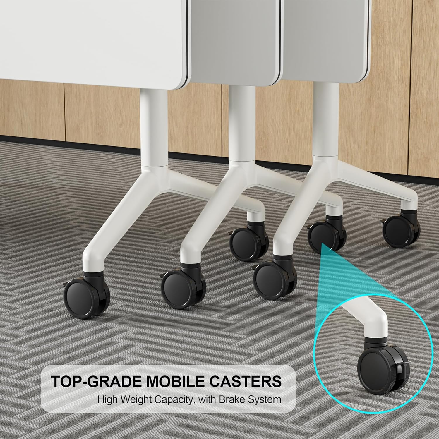 Okeysen Conference Room Table 1 Pack, Modern Folding Training Tables with Flip Top, Mobile Table with Four Locking Wheels, Executive Desk for Meeting Room, Office, Classroom 59.06”x23.62”x29.53” - Image 4