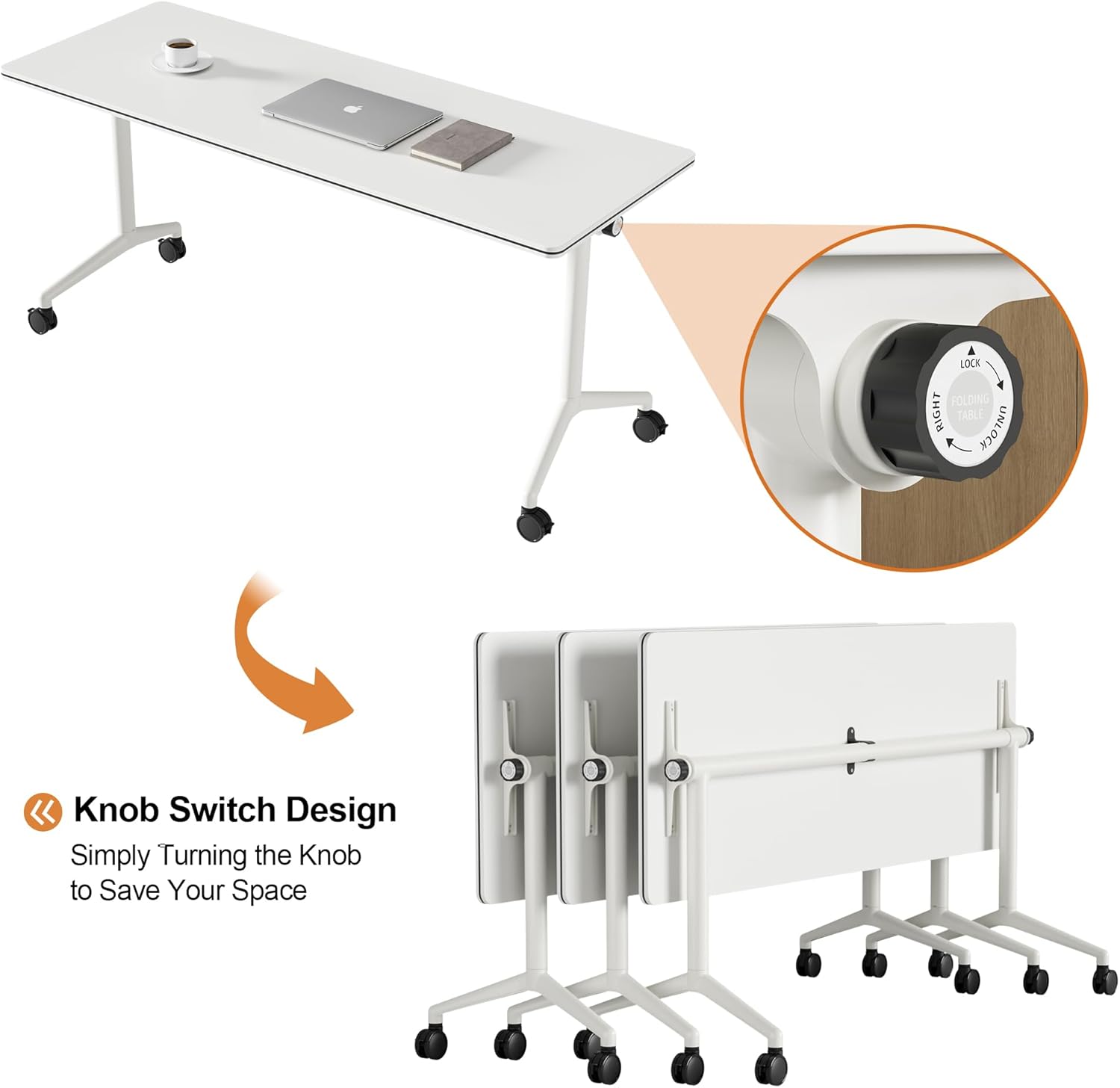 Okeysen Conference Room Table 1 Pack, Modern Folding Training Tables with Flip Top, Mobile Table with Four Locking Wheels, Executive Desk for Meeting Room, Office, Classroom 59.06”x23.62”x29.53” - Image 5