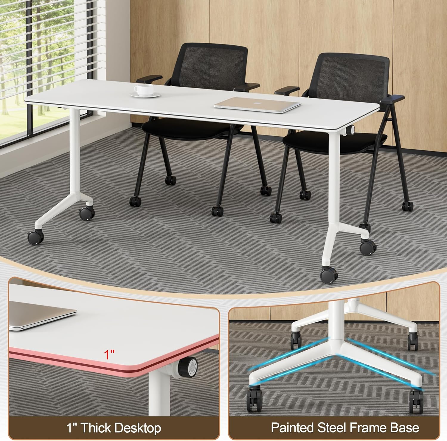 Okeysen Conference Room Table 1 Pack, Modern Folding Training Tables with Flip Top, Mobile Table with Four Locking Wheels, Executive Desk for Meeting Room, Office, Classroom 59.06”x23.62”x29.53” - Image 6