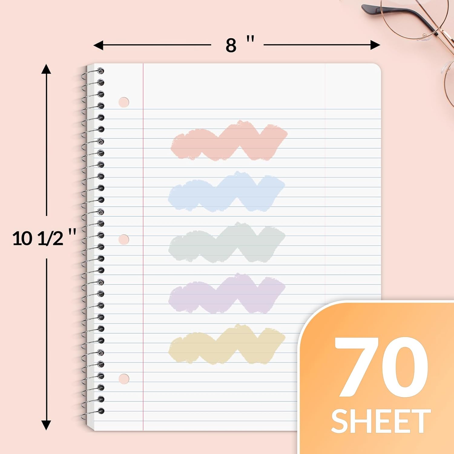 SUNEE Spiral Notebooks, 3 Pack, 1-Subject, College Ruled Paper, 8" x 10-1/2", 70 Sheets per Notebook, Assorted Pastel Colors Spiral Notebooks for School - Image 2