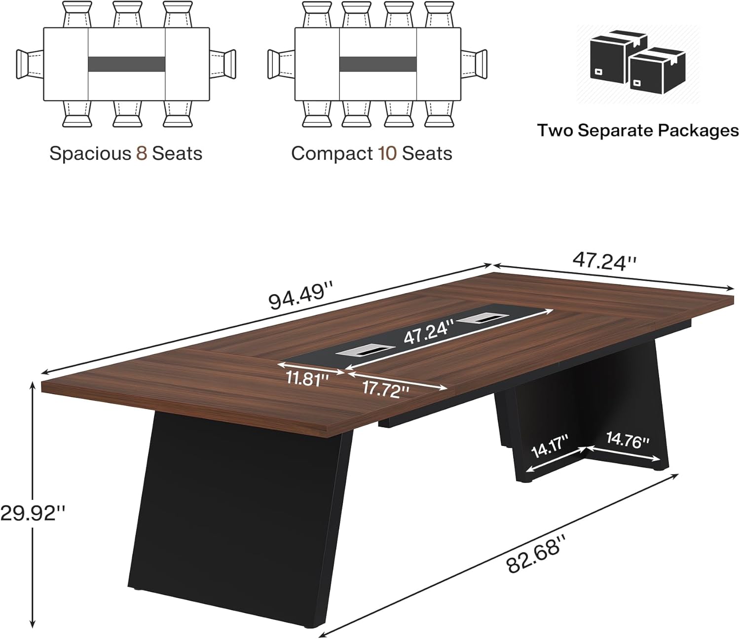 Tribesigns 8ft Conference Table, Modern Office Meeting Room Desk with Cable Management, Large Business Furniture for Boardroom, Conference Room (1, Walnut + Black) - Image 2