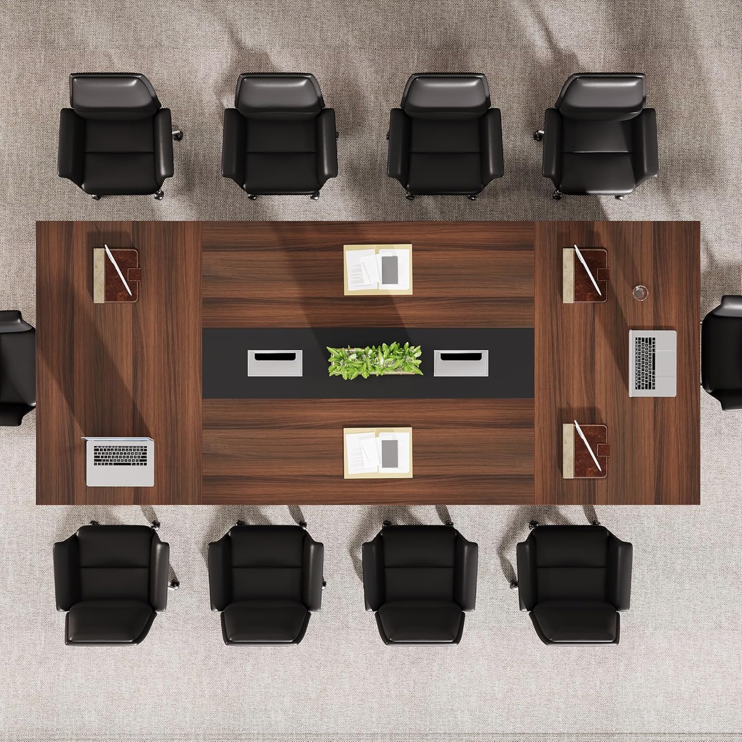 Tribesigns 8ft Conference Table, Modern Office Meeting Room Desk with Cable Management, Large Business Furniture for Boardroom, Conference Room (1, Walnut + Black) - Image 6