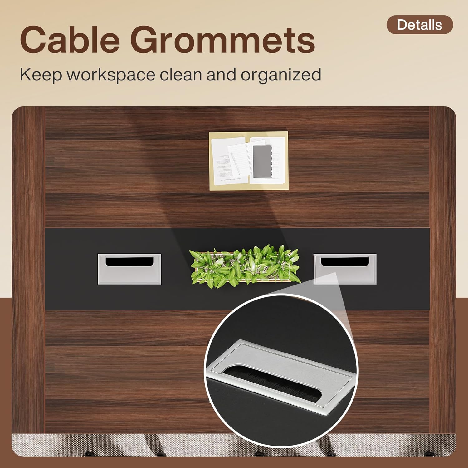 Tribesigns 8ft Conference Table, Modern Office Meeting Room Desk with Cable Management, Large Business Furniture for Boardroom, Conference Room (1, Walnut + Black) - Image 7