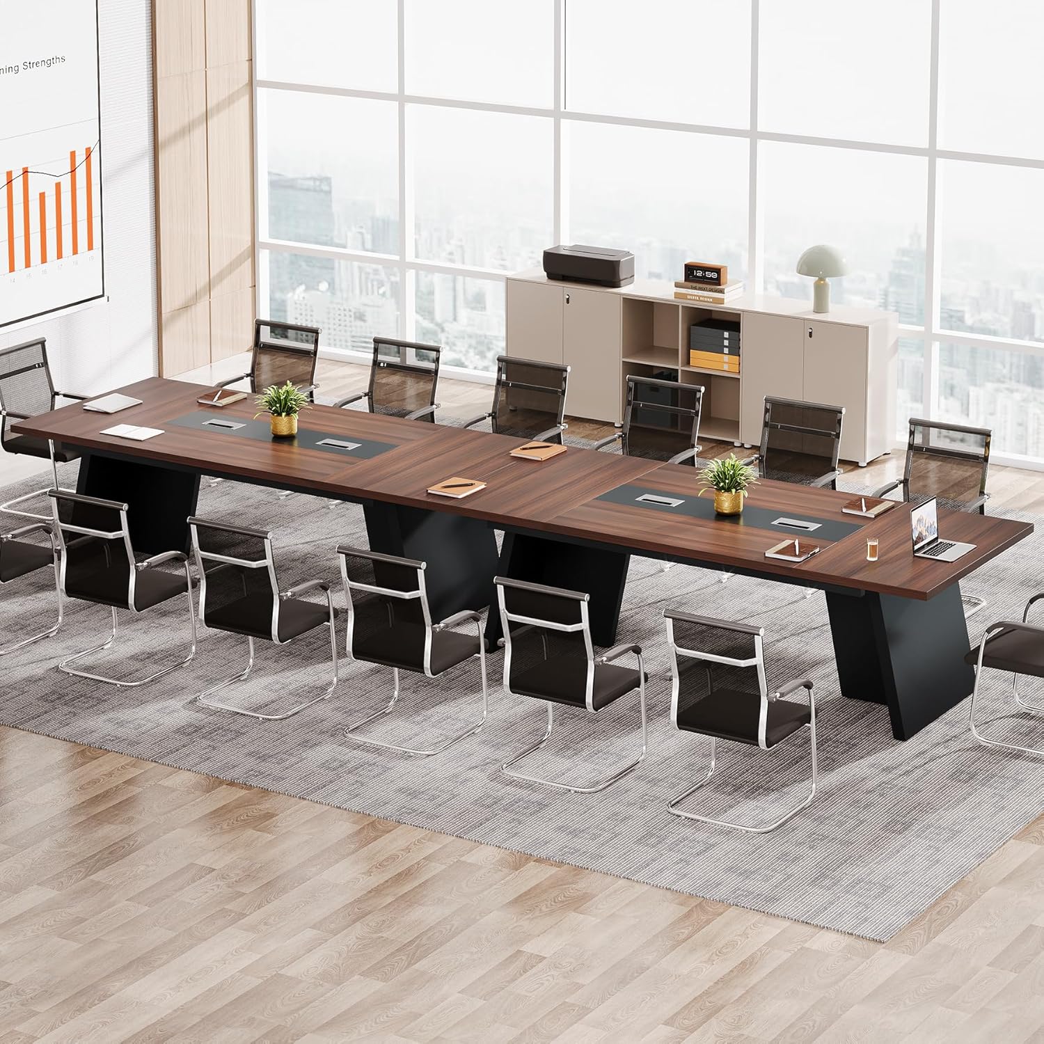 Tribesigns 8ft Conference Table, Modern Office Meeting Room Desk with Cable Management, Large Business Furniture for Boardroom, Conference Room (1, Walnut + Black) - Image 8