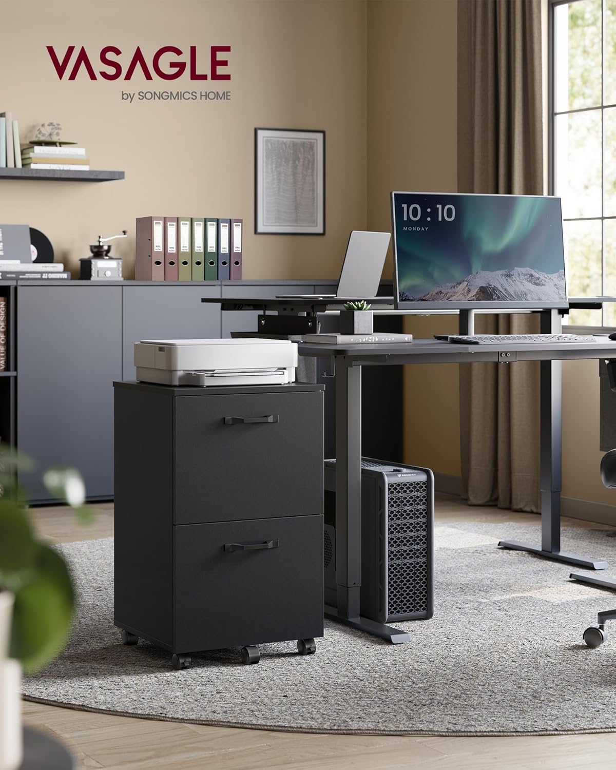 VASAGLE 2-Drawer File Cabinet, Small Rolling Filing Cabinet for Home Office, Printer Stand, for A4, Letter-Size Documents, 15.7 x 16.5 x 27.6 Inches, Ink Black UOFC040B16 - Image 2