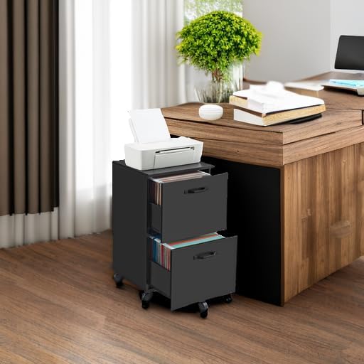 VASAGLE 2-Drawer File Cabinet, Small Rolling Filing Cabinet for Home Office, Printer Stand, for A4, Letter-Size Documents, 15.7 x 16.5 x 27.6 Inches, Ink Black UOFC040B16 - Image 5